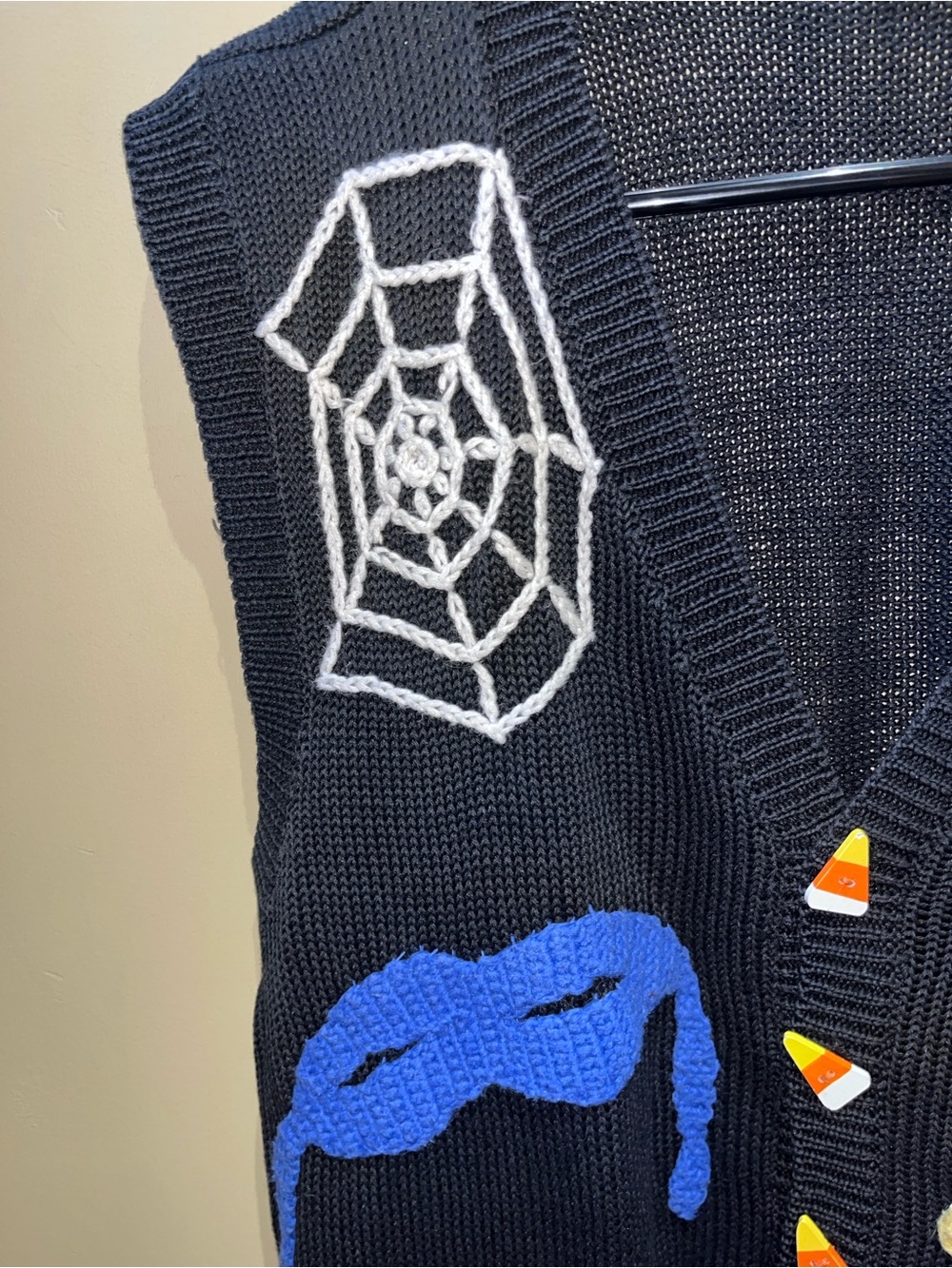 Vintage Eagle's Eye Halloween Knit Sweater Vest Black Sz Large Needs Repair - Picture 5 of 9